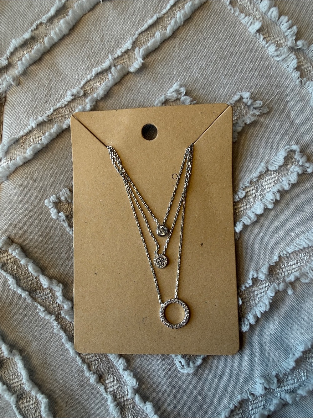Layered Silver Circle Three Tier Pendant Necklace